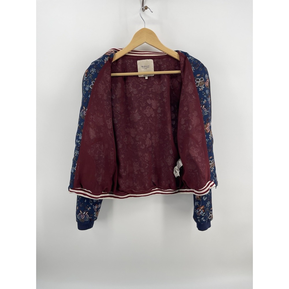 Zara Trafaluc Women's Floral Bomber Jacket Blue Zip Up Lightweight Size M - Picture 3 of 7